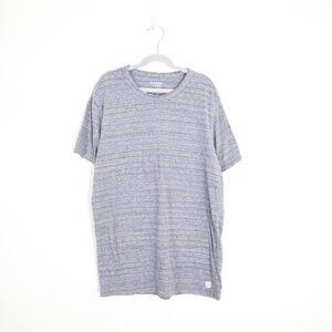 Marine Layer Men's S Crew Neck Short Sleeve Tee Heather Gray Gold Thin Stripe